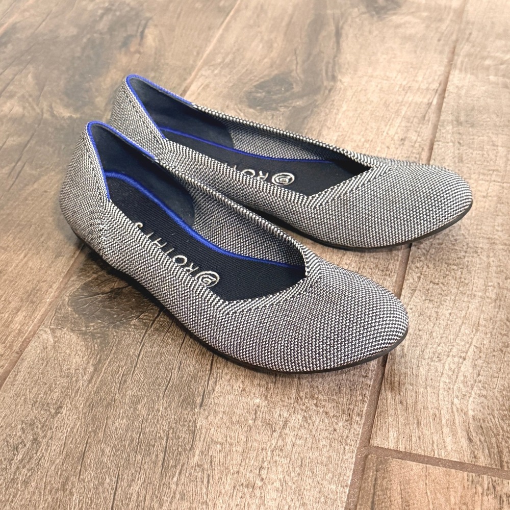 Rothys The‎ Daily Herringbone Round Toe Ballet Flat, Gray, 8